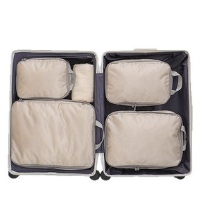 Travel Compression Packing Set 4-Piece Rectangle Beige Gray Clothing Organizer for Luggage Storage - Product Image 5