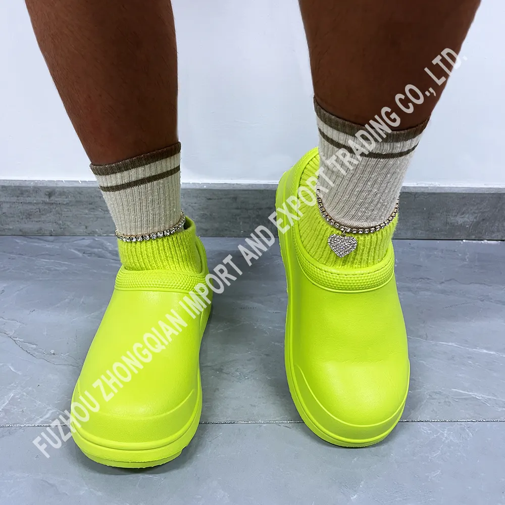 Hot Sale Custom LOGO Designer Winter Warm EVA Rubber Slip ons Waterproof Ankle Sock Gumboots Plush Rain Boot for Women Lady