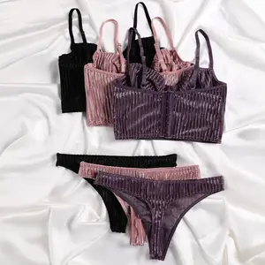 Customize Logo Satin Underwear Sets Women 3 Colors Seamless Bra And Panty Wholesale Bra & Brief Sets
