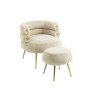 Comfy Lounge Arm <strong>Chair</strong> and Footrest Stool <strong>Set</strong> Single Fabric Sofa Armchair Upholstered Velvet <strong>Barrel</strong> Accent <strong>Chair</strong> with <strong>Ottoman</strong> - Product Image 3