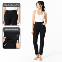 Jean taille haute fuselé pour femme, 98 % coton, longueur cheville, 5 poches, fermeture éclair, passants de ceinture, classique