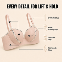 Soutien-gorge push-up sans armatures pour femme, avec logo, dentelle, nœud et détails en cristal, bonnets texturés, bretelles réglables confortables, idéal pour le quotidien
