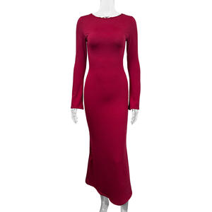 Vestido Sexy de Manga Larga con Cuello Redondo, Otoño Invierno, Ventas Transfronterizas, Largo hasta el Tobillo, Manga Larga, Cintura Regular - Product Image 3