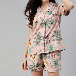 Conjunto de Pijama de Algodón Floral Más Vendido, Ropa de Dormir con Estampado a Mano, Ropa de Dormir para Mujer, Color Sólido, Precio al por Mayor Disponible - Product Image 1