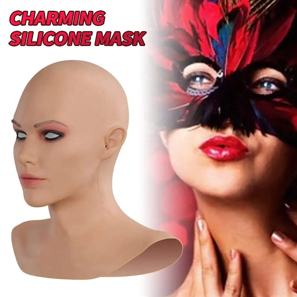 Belle dame visage plein Silicone tête masque femme visage mâle à femme pour actrice fête d'halloween bal mascarade