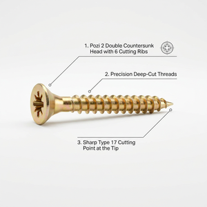 <span class=keywords><strong>Viti</strong></span> Autofilettanti a Doppia Testa Incassata Pozi Drive in Acciaio al Carbonio Zincato Giallo da 70mm, 80mm, 100mm per Pannelli in Truciolato e Legno - Product Image 2