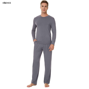 Camicia e pantaloni lunghi da notte da <span class=keywords><strong>uomo</strong></span> in bambù sciolto Casual personalizzato 2 pezzi Set <span class=keywords><strong>pigiama</strong></span> per <span class=keywords><strong>uomo</strong></span> - Product Image 5