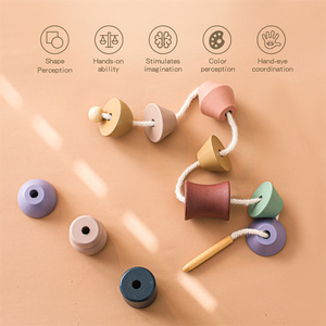 Giocattolo in legno con perline da infilare per bambini 1-3 anni, Montessori, per lo sviluppo della motricità fine, gioco educativo precoce con animali/figure <span class=keywords><strong>geometriche</strong></span> - Product Image 2