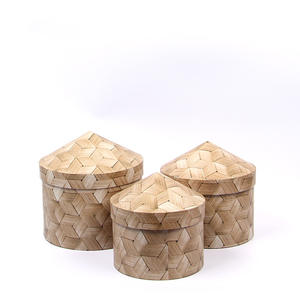 Плетеная Подарочная коробка из искусственного ротанга, трехкомпонентная деревянная цилиндрическая Подарочная круглая Цветочная коробка с пятнами на заказ - Product Image 3