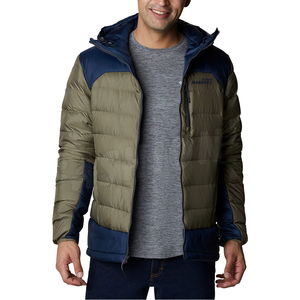 Men's Hooded Puffer <b>Jacket</b> Color Blocking Windproof Winter Casual Coat Polyester Wadding Zipper Closure Regular Fit - Product Image 1