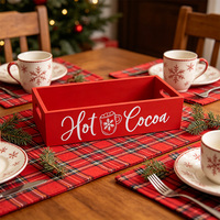 Caisse en bois décorative de Noël, boîte de rangement en bois rouge pour la décoration de la cuisine pendant les fêtes