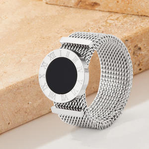 Bague en acier inoxydable plaqué or 18 carats avec chiffres romains, bracelet en maille, bijoux géométriques pour femmes - Product Image 2