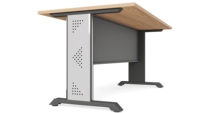 Bureau de travail en fer bicolore avec pieds en forme de I, poste de travail moderne bicolore, mobile et portable pour la maison ou le bureau