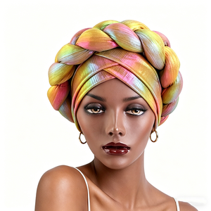 Nuevo Turbante Metálico <span class=keywords><strong>de</strong></span> Esponja para Exteriores, Estilo Africano, para Mujer, <span class=keywords><strong>de</strong></span> Poliéster, con <span class=keywords><strong>Trenzas</strong></span> Grandes, <span class=keywords><strong>de</strong></span> Lujo - Product Image 2