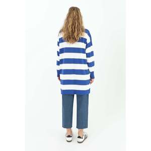 Tunique rayée à manches longues pour femmes, en coton, confortable, vêtements de travail, bleu et blanc - Product Image 4