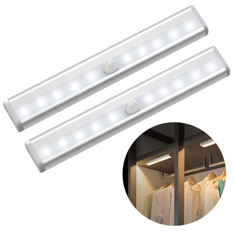 6/10 LEDs PIR HA CONDOTTO LA Luce del Sensore di Movimento Armadio Guardaroba Lampada Da Letto LED Under Cabinet Luce di Notte Per Armadio Da Cucina Scale