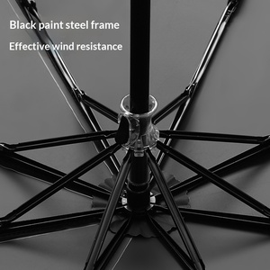 Parapluie pliant en acier triple, anti-UV UPF 50+, avec poignée en caoutchouc noir assortie, pour hommes et femmes, double usage - Product Image 4
