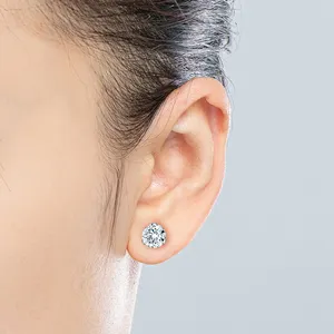 ต่างหูเพชรโมอิส1.5CT กลมสีเงินสเตอร์ลิง7.5มม. ผ่านการทดสอบเพชรเม็ดกลมแบบคลาสสิกสำหรับสตรีเป็นของขวัญคริสต์มาส