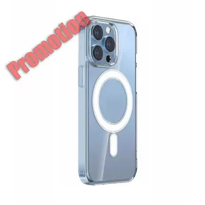 Capa magnética para celular iphone 12 13 14 15 pro max, capa traseira transparente de TPU de TPU para carregamento sem fio promocional P01