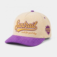 Casquette de baseball structurée à 5 panneaux en velours côtelé bicolore, avec broderie 3D en relief personnalisée, style automne-hiver, profil haut, fermeture snapback