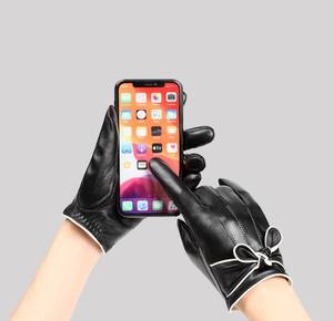 Sarung Tangan Kulit Asli Desainer Terlaris, Klasik Hitam dengan Hiasan Pita, Sarung Tangan Wanita Musim Dingin yang Hangat, Sarung Tangan Layar Sentuh, Guantes De Moda - Product Image 4