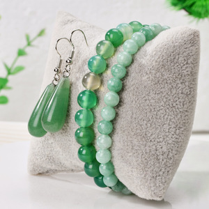 Conjunto de Joyería DAISY youf Fashion, Pulsera Elástica de <span class=keywords><strong>Jade</strong></span> y Piedras Preciosas, Aretes de Gota de Agua de Alta Gama para Mujer, Venta al Por Mayor - Product Image 2