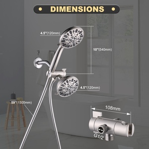 Soffione pioggia ad alta pressione e <span class=keywords><strong>doccia</strong></span> a mano a 7 posti separatamente o insieme, doppio soffione <span class=keywords><strong>doccia</strong></span>, combinazione 3 vie precipitazioni - Product Image 5