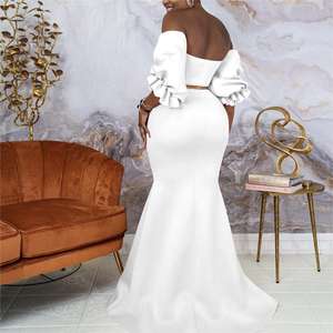 Nouvelle Conception <span class=keywords><strong>Robe</strong></span> de Soirée Sexy Épaules Dénudées Longue à Manches Volants Plissée Chic - Product Image 6