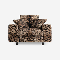 Fauteuil de salon design minimaliste fait main avec imprimé léopard, structure en bois massif et mousse haute résilience pour chambre à coucher et salon