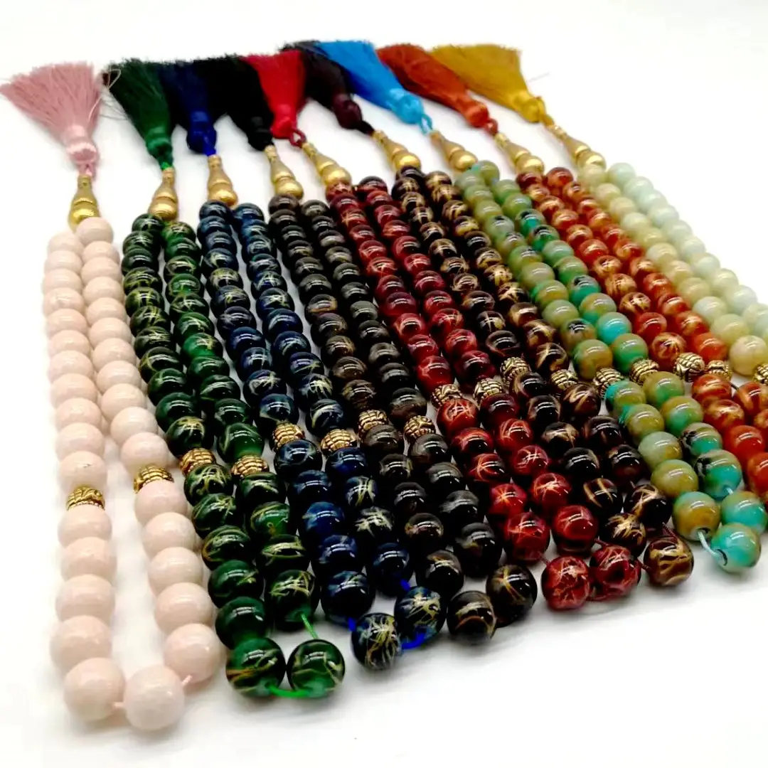 10mm 33 perles islamique Eid Ramadan cadeaux de qualité chapelet naturel oeil de tigre pierre agate noire perles de prière musulmane gland colliers