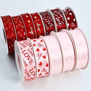 Cinta de Satén Romántica al por Mayor de 2.5cm x 25 Yardas con la Palabra 'LOVE' y Corazones para Envolver Regalos del Día de San Valentín y Ramos de Boda - Product Image 1