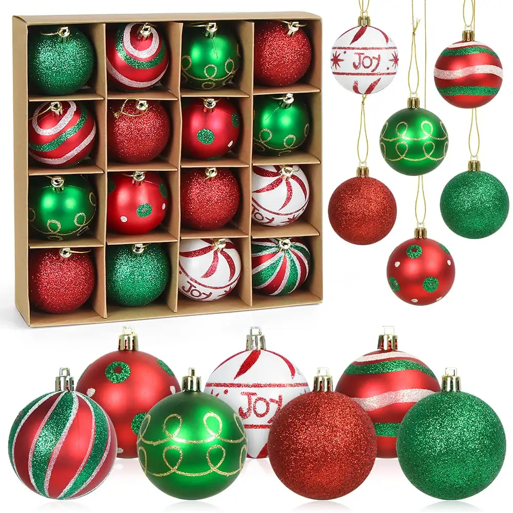 Wholesale Cheap Custom Pattern Xmas Tree Decoration Ornaments Shatterproof Plastic Red And Green Christmas Ornaments Balls