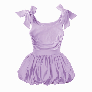 <span class=keywords><strong>Set</strong></span> gonna a bolle per neonate, dolce completo estivo per bambina, top a gilet in maglia a costine elasticizzata e gonna a bolle con laccetti - Product Image 4