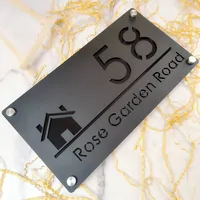 Plaque de numéro de maison moderne en acrylique 3D découpée au laser personnalisée, plaque extérieure, plaque de nom de famille, tailles personnalisables, noir mat