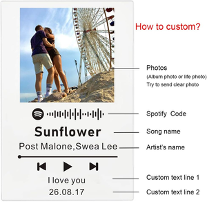 Personnalisé <span class=keywords><strong>Spotify</strong></span> Code Acrylique Musique Conseil <span class=keywords><strong>Spotify</strong></span> Verre Personnel Photo Style Couple Acrylique Anniversaire Photo Album Plaque - Product Image 2