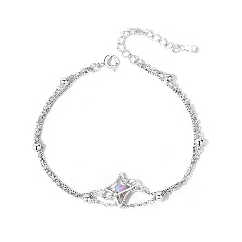 Original 925 silver jewelry star cubic zirconia heart bracelet women's double layer sterling silver tennis chain jewelry