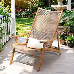 Chaise longue d'extérieur pliable en rotin beige, élégante, portable et légère, style nordique, pour la <span class=keywords><strong>plage</strong></span> et le camping, avec coussin offert - Product Image 1