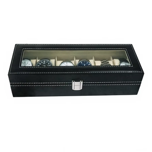 थोक आयताकार काले रंग के चमड़े के मखमली तकिया 6 स्लॉट घड़ी भंडारण यात्रा बक्से के मामले - Product Image 5