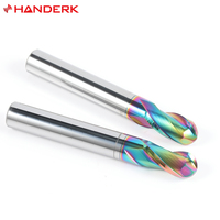 Set Mata Bor Bola Karbida Padat Berlapis DLC HANDERK 2 Flute, Pemotong Bola untuk Mesin CNC, Tersedia ODM/OEM, 55HRC