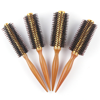 Brosse cylindrique en bois massif avec poils de sanglier, qualité salon, résistante à la chaleur, pour le coiffage à la sèche-cheveux, pour hommes et femmes