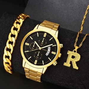 Men's Casual Trend Business <strong>Vacation</strong> Calendar Quartz <strong>Watch</strong> Bracelet Necklace Set - Product Image 5