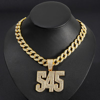 Colliers de bijoux à la mode NL2232 pour hommes, vente chaude, collier avec pendentif lettre 545 entièrement serti de diamants, avec chaîne cubaine et personnalisé