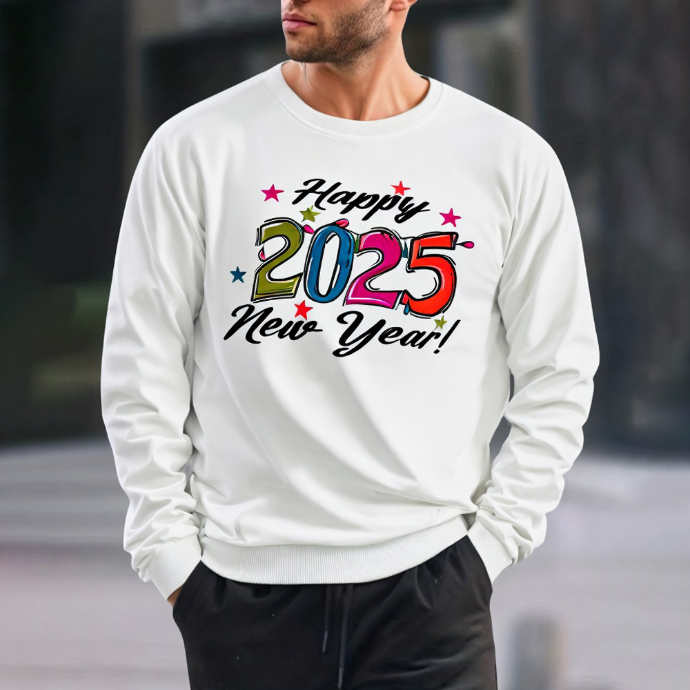 Custom 100% Polyester Men's Long Sleeve Sweatshirt Factory Supply Round Neck Loose Fit Solid Colour Print Autumn Foreign Trade