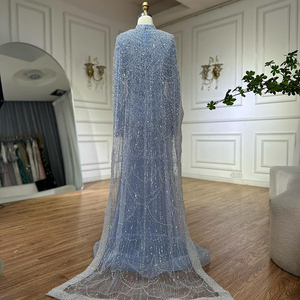 Abiti da sera musulmani completamente coperti a <span class=keywords><strong>maniche</strong></span> <span class=keywords><strong>lunghe</strong></span> blu con mantello sereno Hill LA72032MP eleganti abiti da festa da donna - Product Image 2