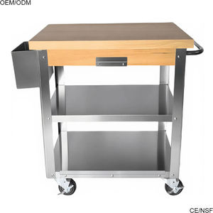 รถเข็นครัวเคลื่อนที่แบบสองชั้น สแตนเลส แข็งแรง ทนทาน ทันสมัย ใช้งานได้หลากหลาย พร้อมท็อปไม้จริง - Product Image 5