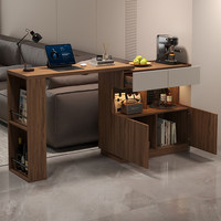 Table de bar extensible en bois massif, table îlot avec rangement pour petit appartement, meuble de séparation de salon