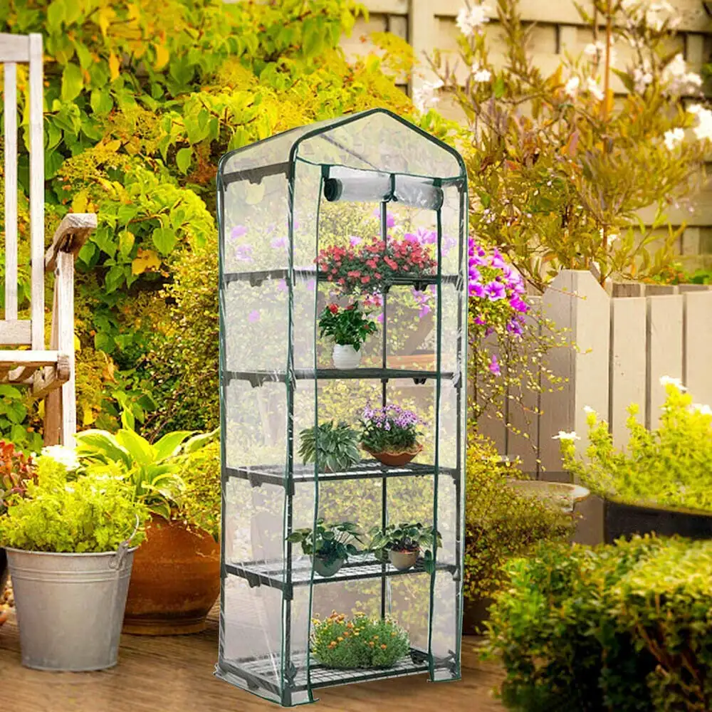 Casinha de plástico para jardim, mini casa verde 5 tier para inverno