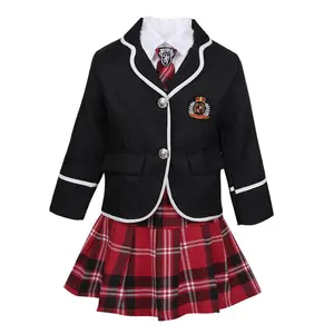 Anak Perempuan Lengan Panjang Mantel dengan Dasi Kemeja Rok Mini Anime Paduan Suara Kostum Inggris Gaya Korea Mahasiswa Sekolah Seragam Set