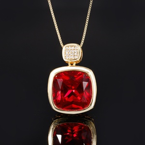 Wholesale 16*16mm Square Red Cubic Zirconia Jewelry Eco-friendly <b>Copper</b> Square Bezel Solitaire Pendant Necklace for Women Gift - Product Image 2