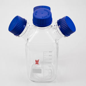 Бутыль для мобильной фазы хроматографии из боросиликатного стекла CS Labglass с 4 горловинами и синей завинчивающейся крышкой - Product Image 3